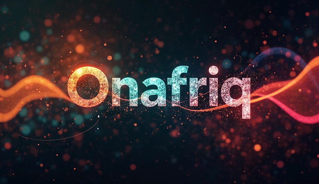 Close-up of the Onafriq logo with artistic highlights showing motion and unity. Abstract background in African colors and digital waveforms to represent tech identity.
