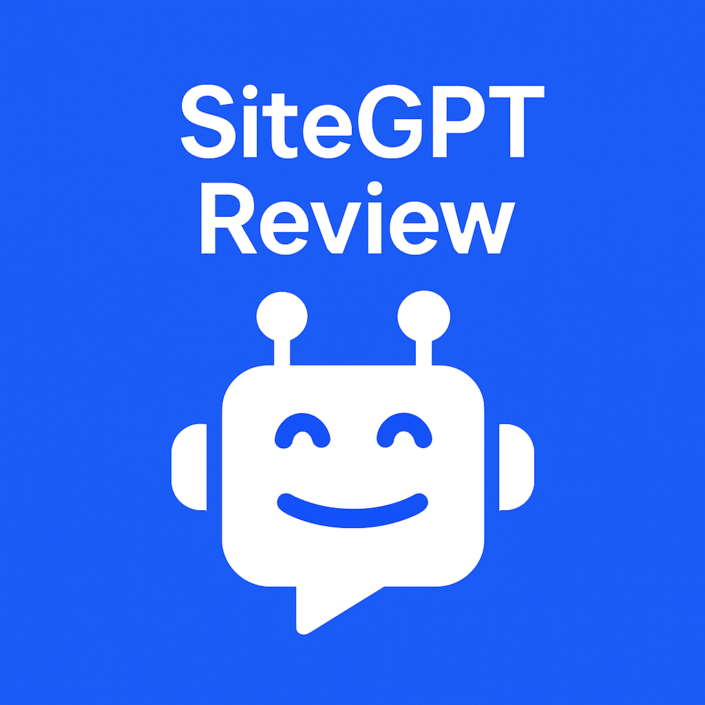 A logo of SiteGPT and ad this text SiteGPT Review.