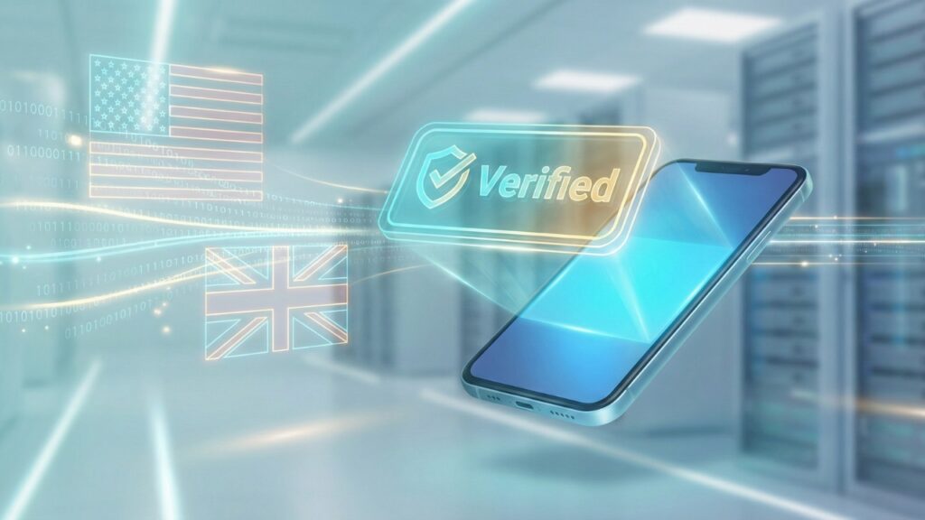 US and UK digital identity adoption verified smartphone hologram.